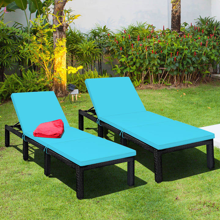 2PCS Patio Rattan Lounge Chair Height Adjustable Turquoise Image 1