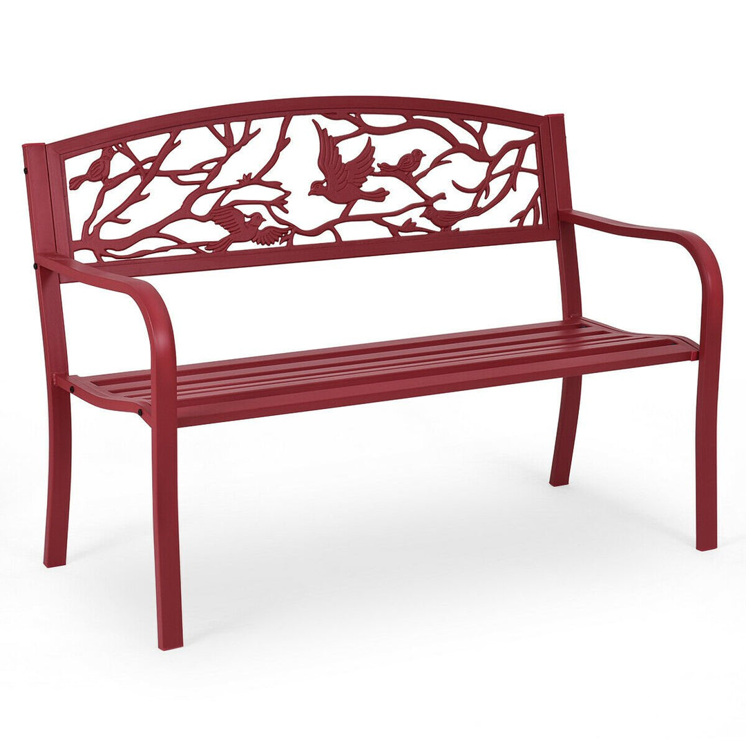 Patio Garden Bench Park Yard Outdoor Furniture Cast Iron Porch Chair Red Image 1