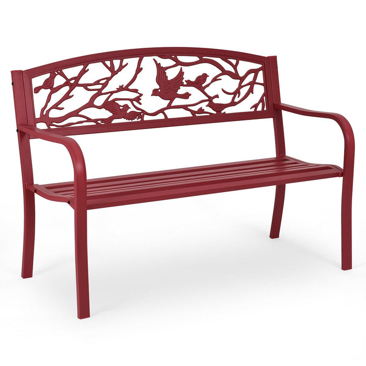 Patio Garden Bench Park Yard Outdoor Furniture Cast Iron Porch Chair Red Image 1