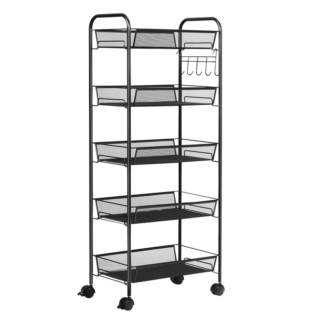 5 Tier Mesh Rolling File Utility Cart Storage Basket Home Office Kitchen Black Image 1