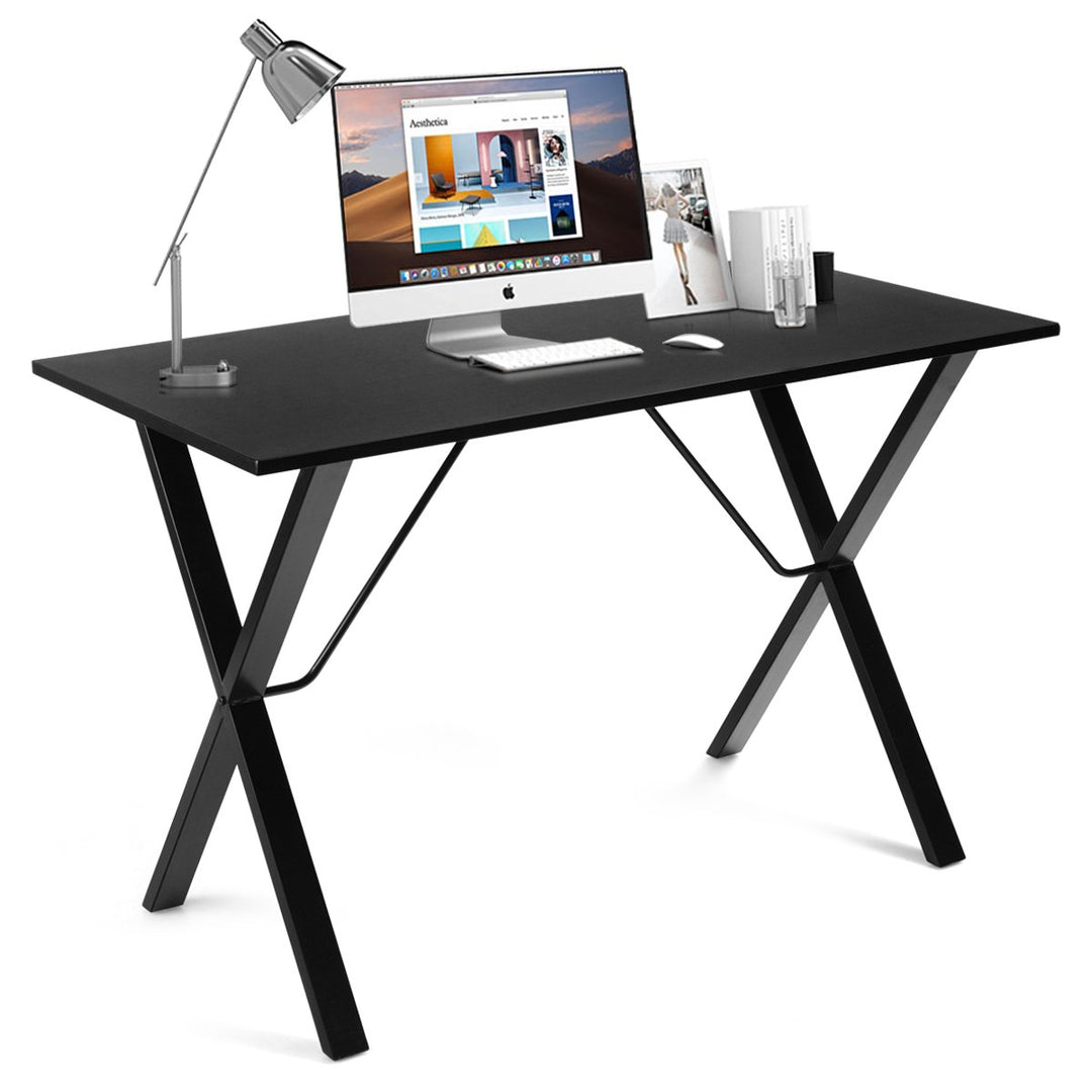 Computer Desk Study Workstation Office Writing Desk w/ Bamboo Top and Metal Frame Image 1