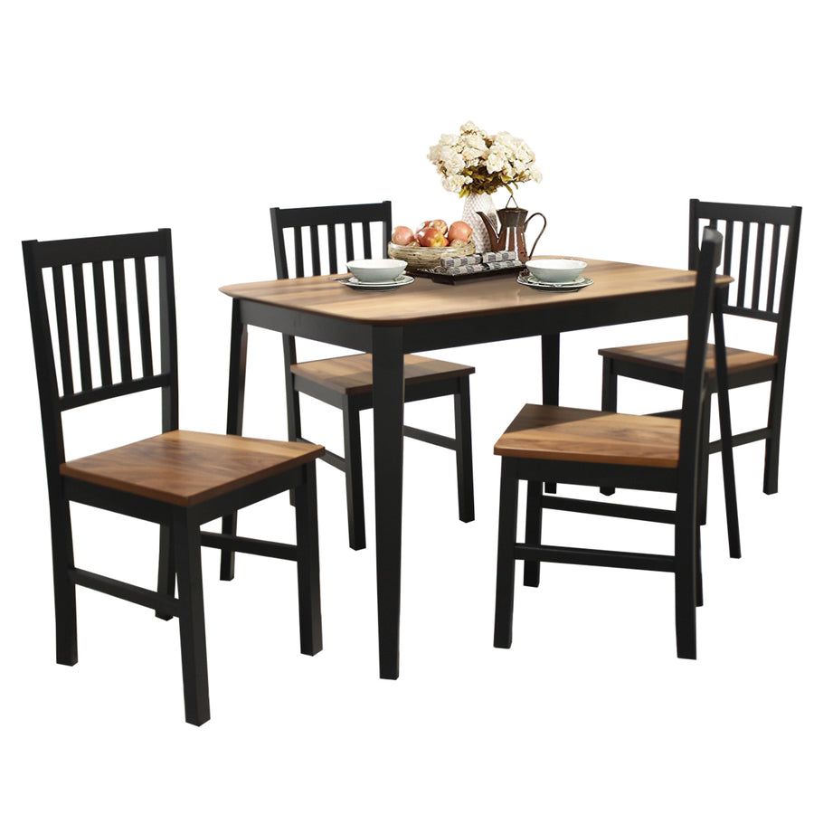 5 Pcs Mid Century Modern Black 29.5 Dining Table Set 4 Chairs W/Wood Legs Kitchen Furniture Image 1