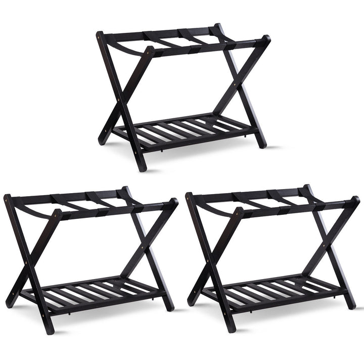 Set of 3 Folding Luggage Rack with Shelf Travel Suitcase Shoe Storage Holder Image 1