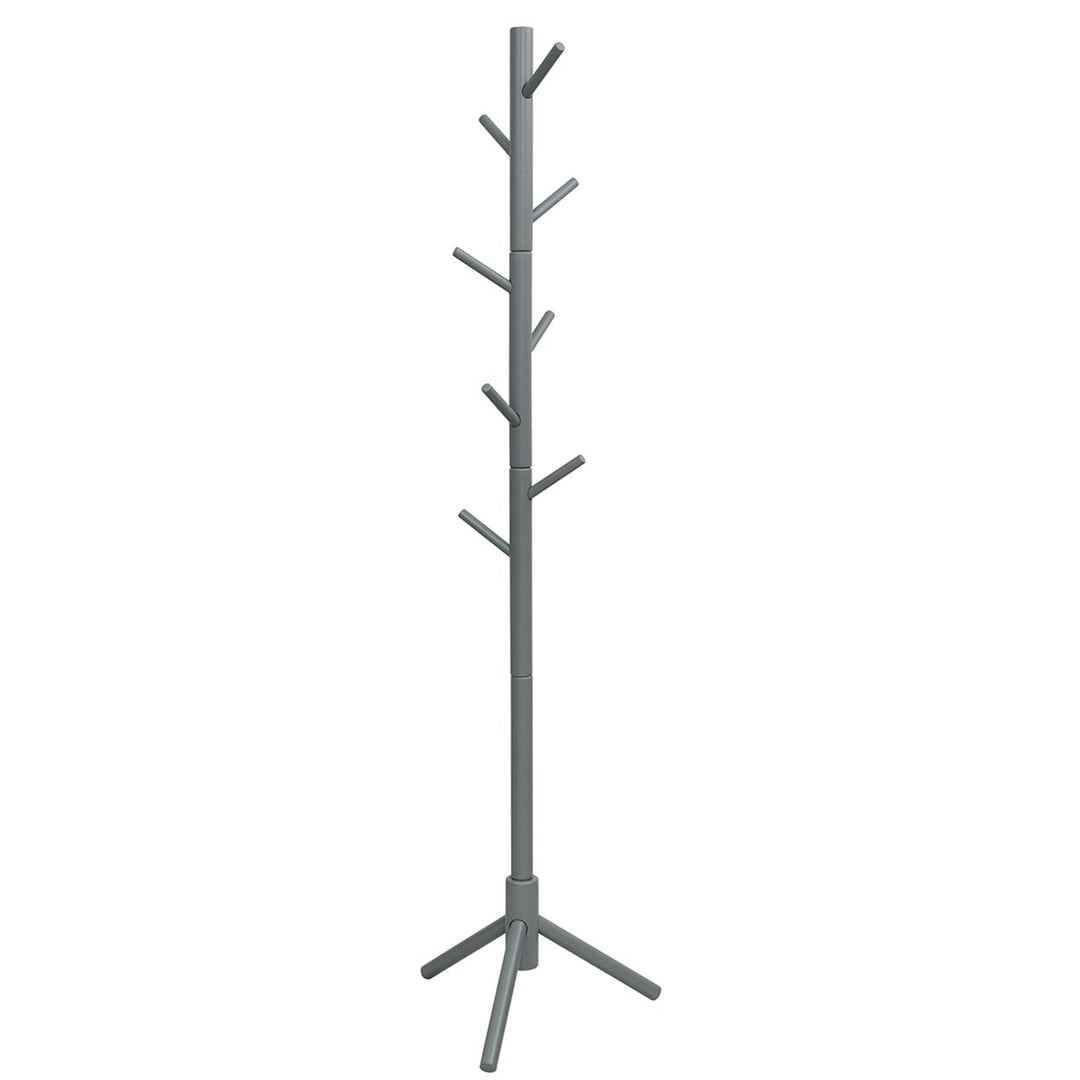 Costway Wooden Coat Rack Stand Hall Tree Entryway Organizer 2 Heights w/ 8 Hooks Grey\Walnut Image 5