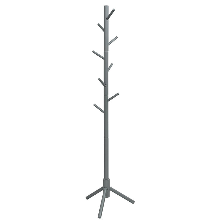 Costway Wooden Coat Rack Stand Hall Tree Entryway Organizer 2 Heights w/ 8 Hooks Grey\Walnut Image 1