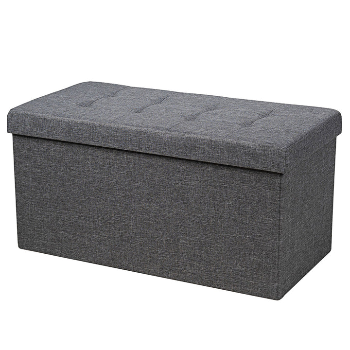 Costway 31.5Fabric Foldable Storage Ottoman Toy Chest W/Removable Storage Bin Grey\ Dark Grey Image 1