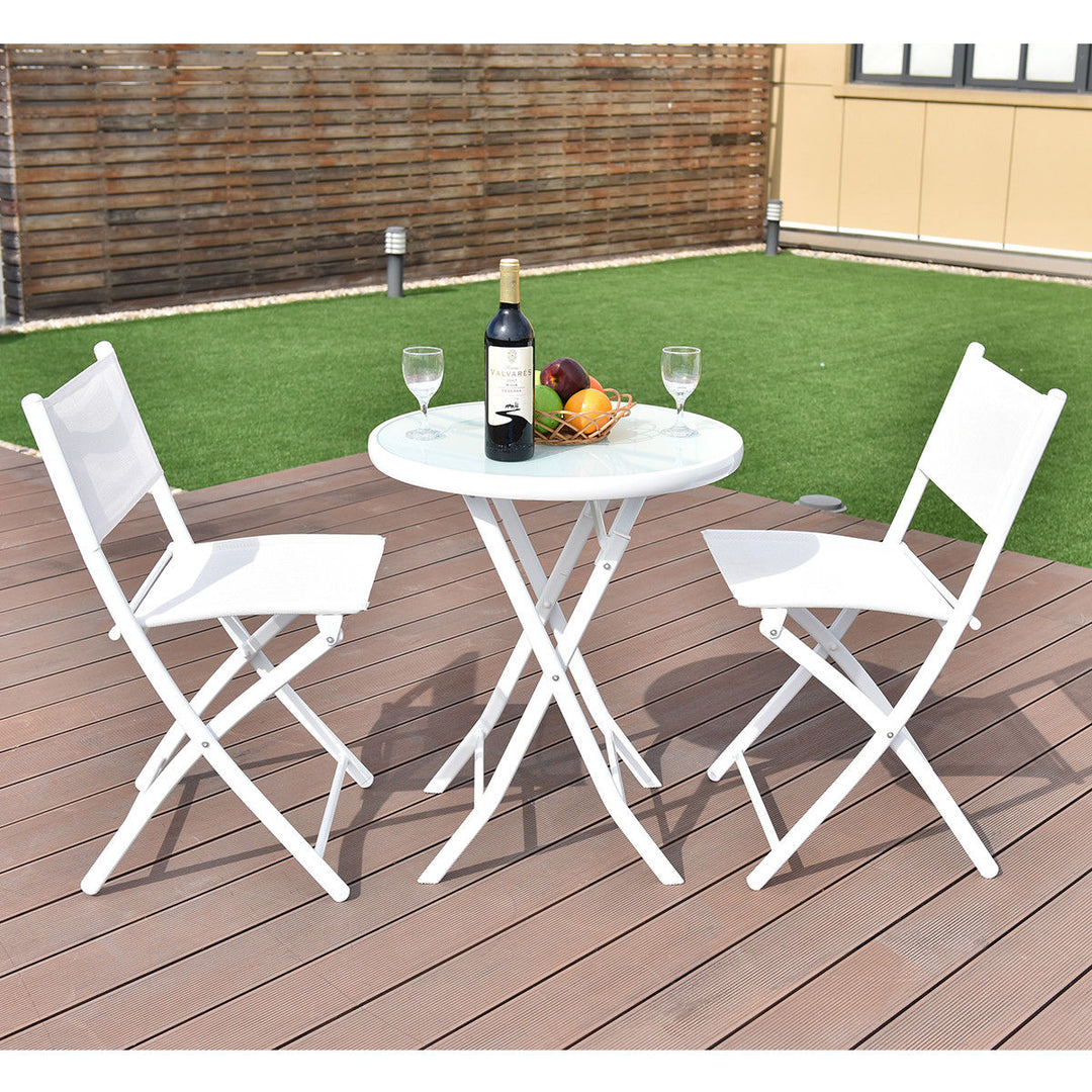 3 PCS Folding Bistro Table Chairs Set Garden Backyard Patio Furniture White Image 1