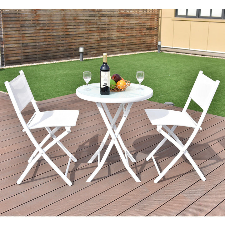 3 PCS Folding Bistro Table Chairs Set Garden Backyard Patio Furniture White Image 1