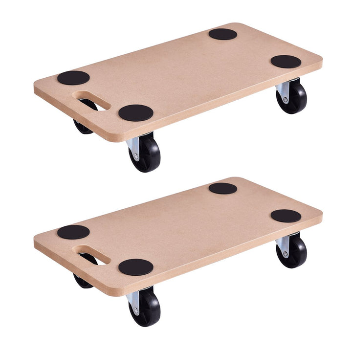 2pc 440lbs Platform Dolly Rectangle Wood Utility Cart Wheeled Moving Transporter Image 1