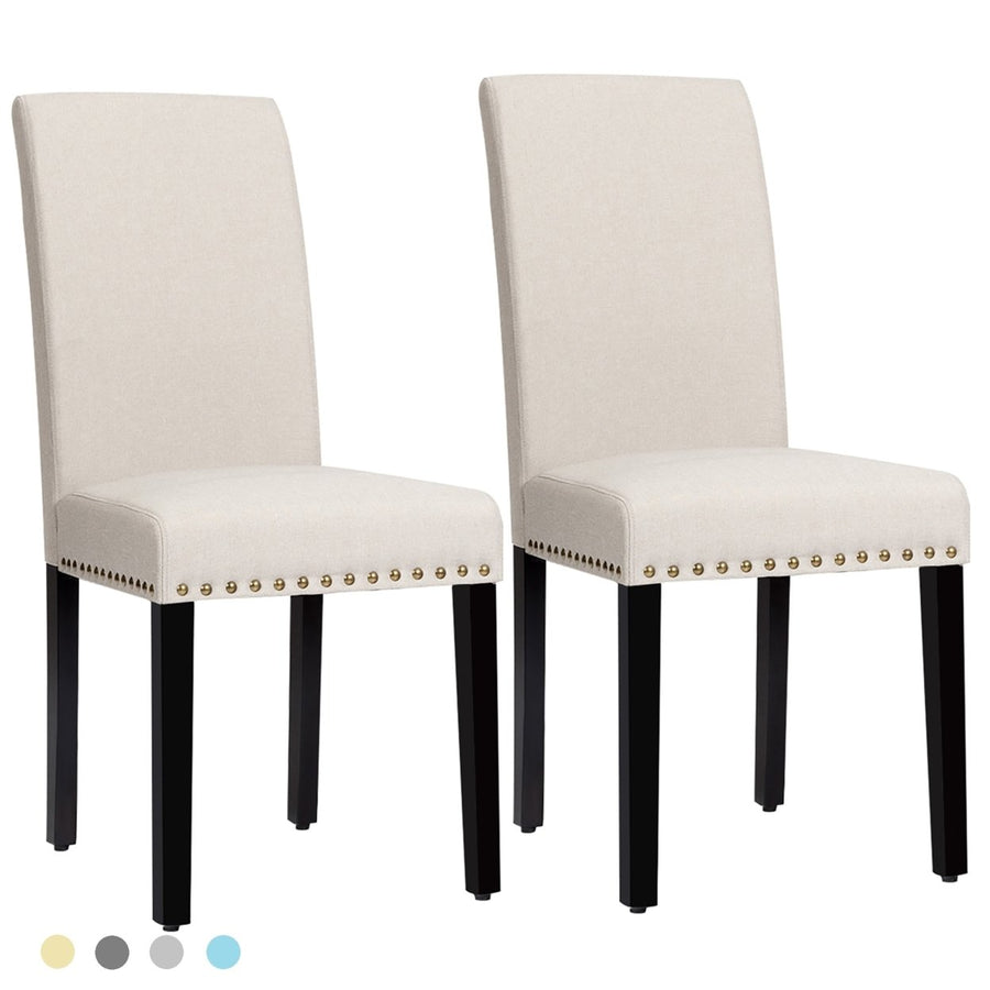 Costway Set of 2 Fabric Dining Chairs Upholstered with Nailhead Trim Image 1