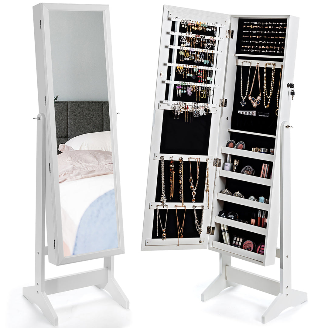 Costway Jewelry Cabinet Stand Mirror Armoire Lockable Organizer Large Storage Box White\Black\Brown Image 1