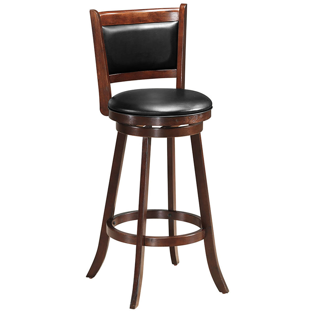 29 Swivel Bar Height Stool Wooden Dining Chair PVC Upholstered Seat Espresso Panel back Image 1