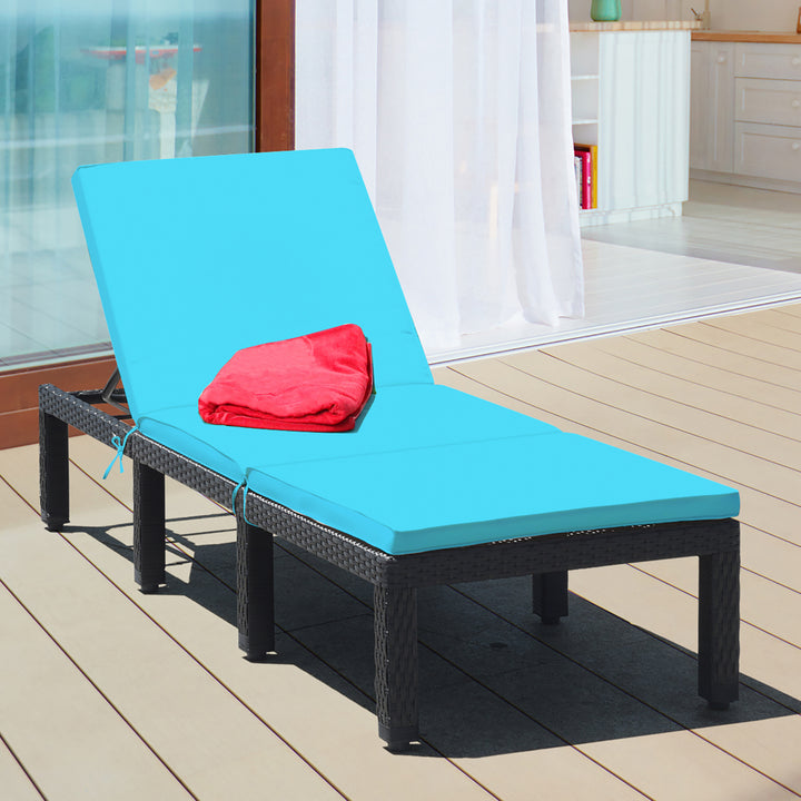 Patio Rattan Lounge Chair Height Adjustable Turquoise Image 1