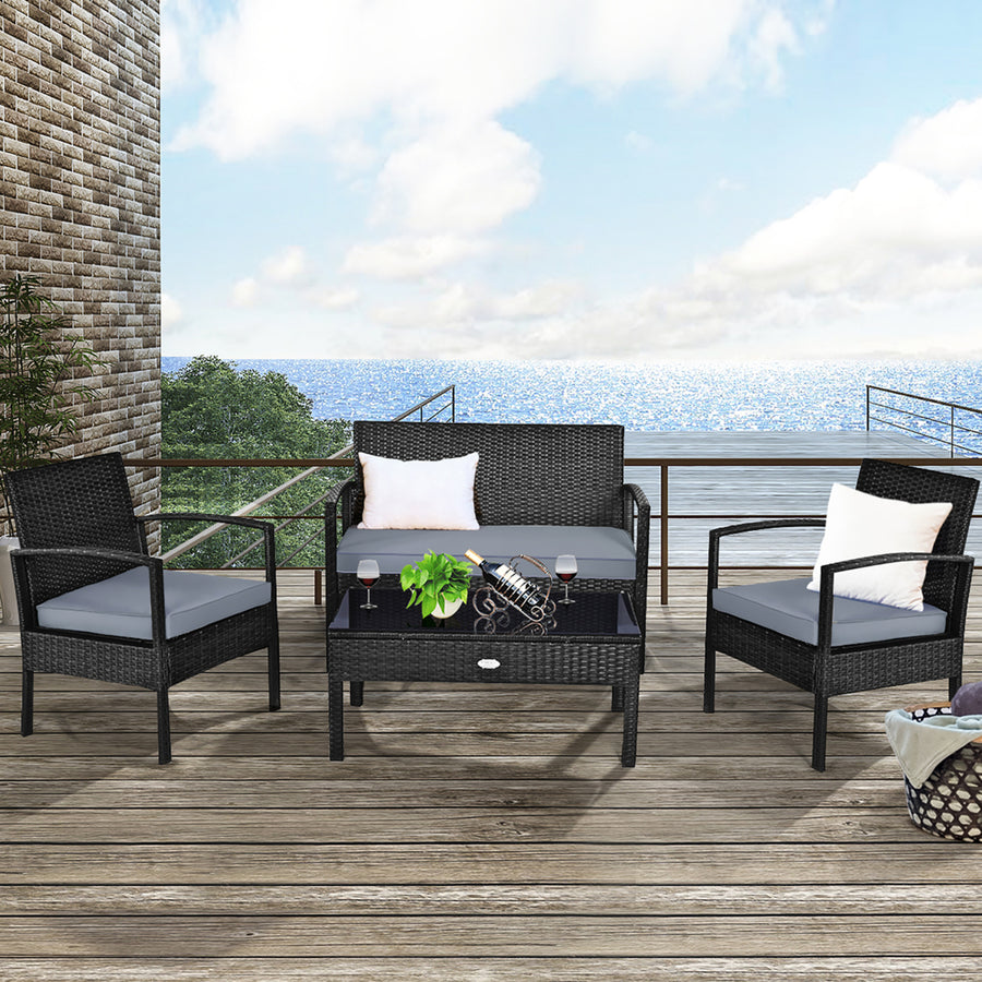 4PCS Patio Rattan Furniture Set Garden Deck Image 1