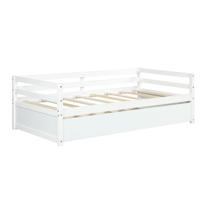 Costway Twin Size Trundle Daybed Wooden Slat Support Mattress Platform for Kids EspressoWhite Image 1