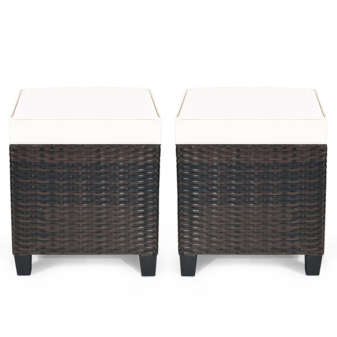 2PCS Patio Rattan Ottoman Cushioned Seat Beige Image 1