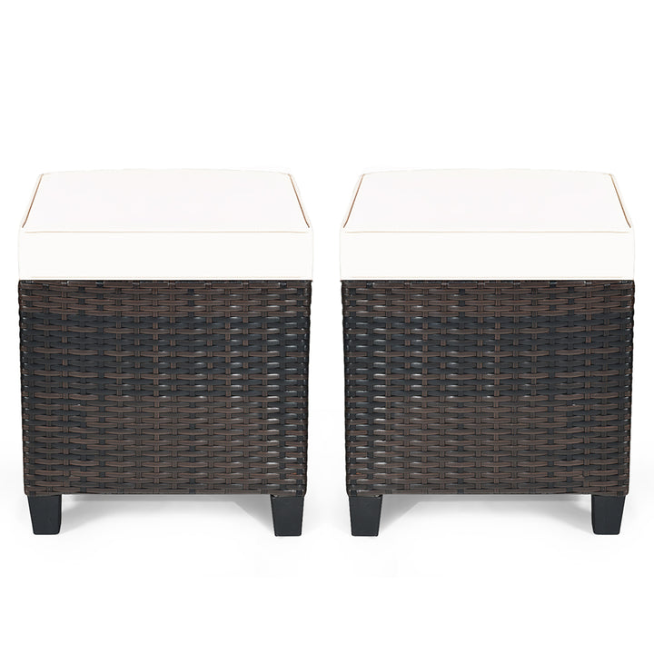 2PCS Patio Rattan Ottoman Cushioned Seat Beige Image 1