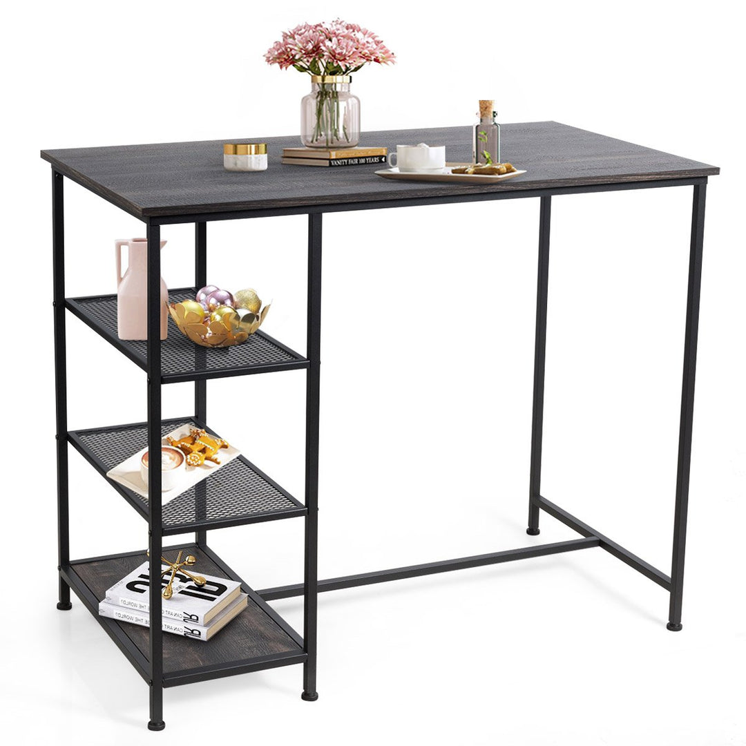 Bar Pub Table Industrial Counter Black Dining Table with Metal Frame Image 1