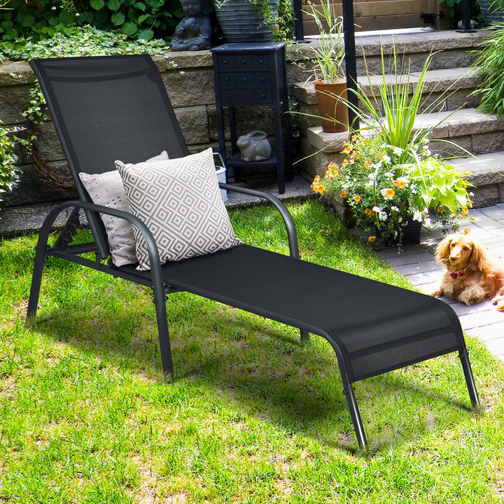 Patio Chaise Lounge Outdoor Folding Recliner Chair w/ Adjustable Backrest Black Image 1