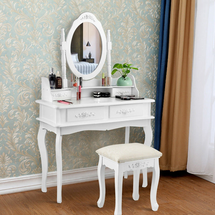 White Vanity Makeup Dressing Table Jewelry Storage Stool Image 1