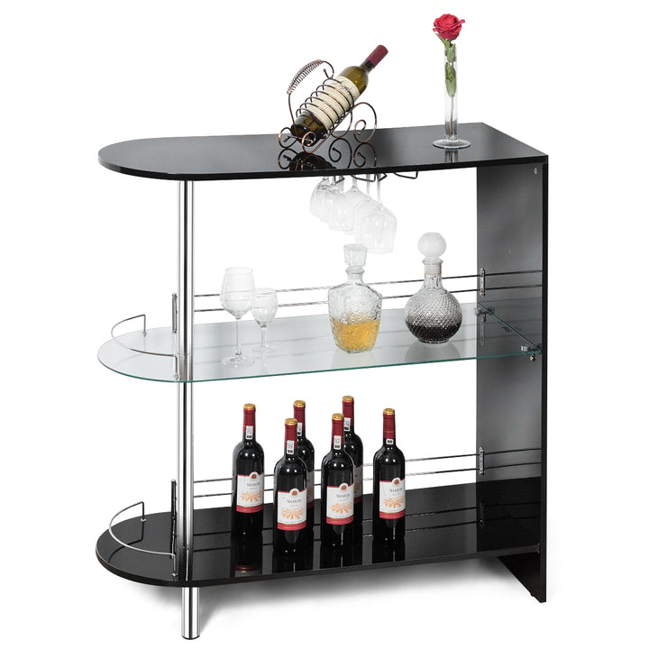 Wine Rack Unit w/Tempered Glass Shelf and Glass Holders Glossy Black Image 1