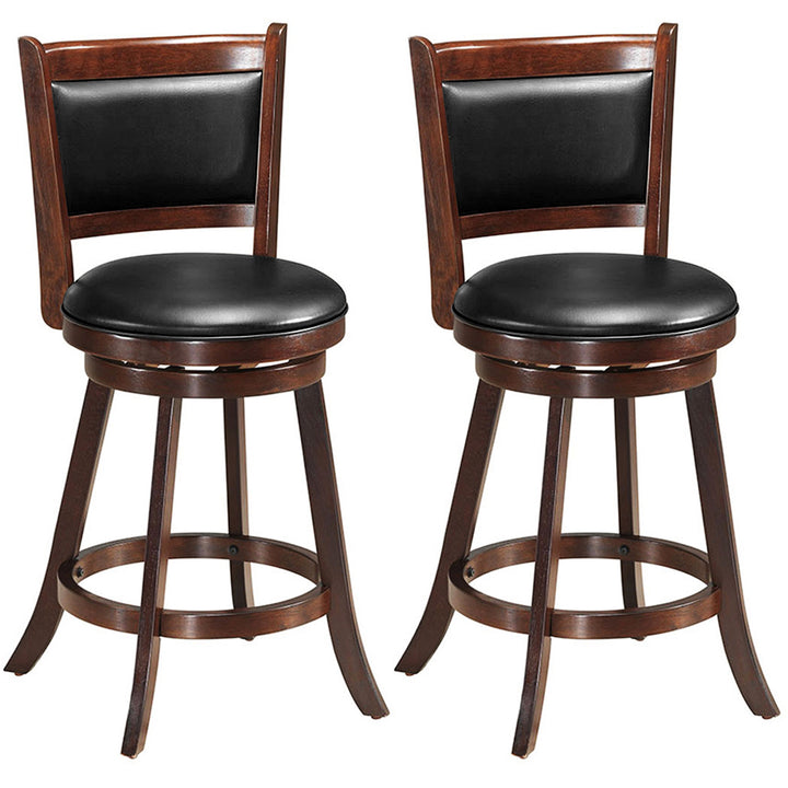 Set of 2 24 Swivel Counter Stool Wooden Dining Chair Upholstered Seat Espresso Panel back Image 1