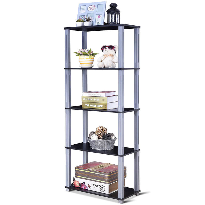 5-Tier Multi-Functional Storage Shelves Rack Display Bookcase Home Furni Black Image 1