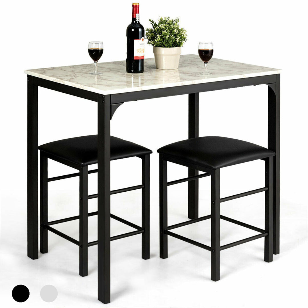 3 Piece Counter Height Dining Set Faux Marble Table 2 Chairs Kitchen Bar Image 1