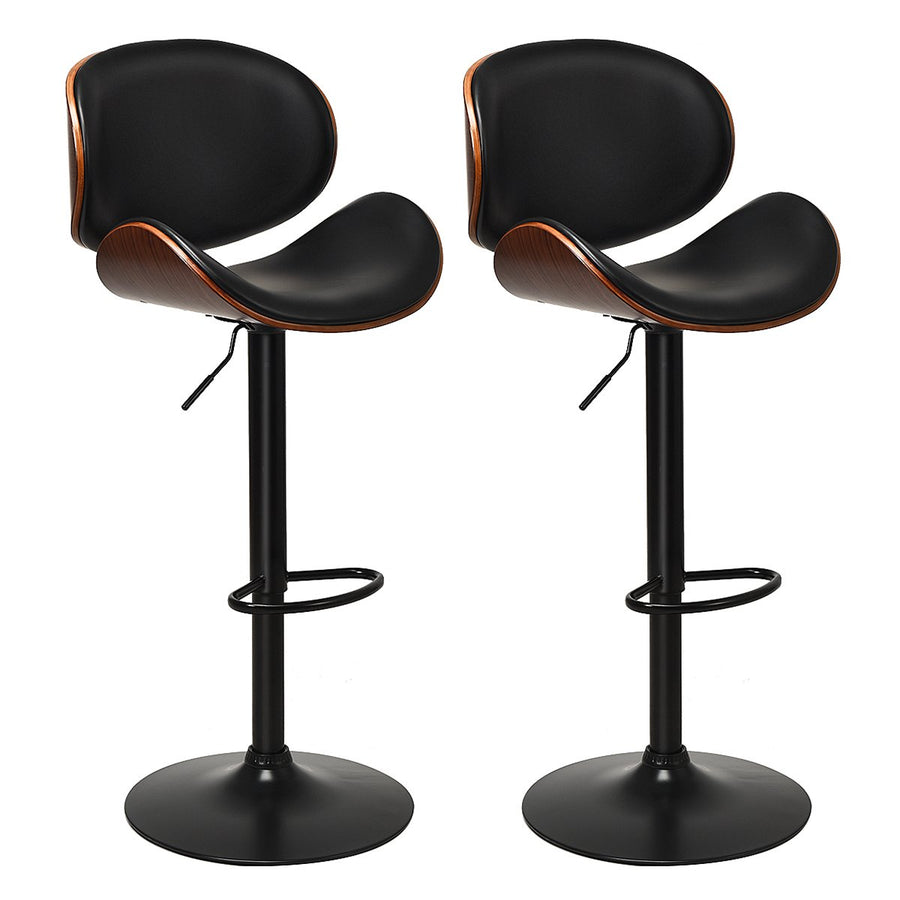 Set of 2 Bentwood Barstool Mid-Century Adjustable Swivel PU Leather Curved Back Image 1