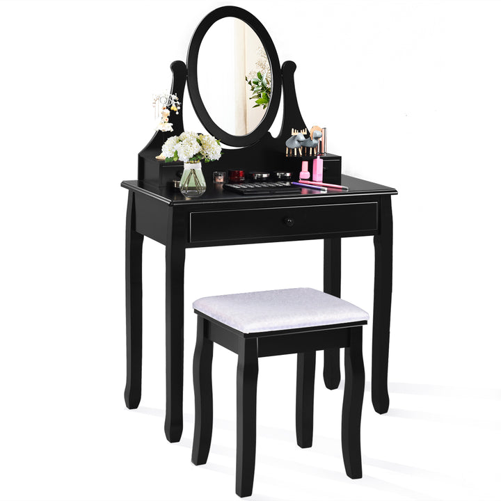 Wooden Vanity Makeup Dressing Table Stool Set bathroom Black Image 1