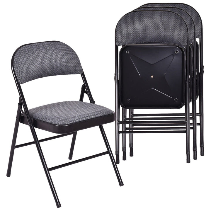 Set of 4 Metal Frame Folding Chairs Fabric Upholstered Padded Seat Image 1