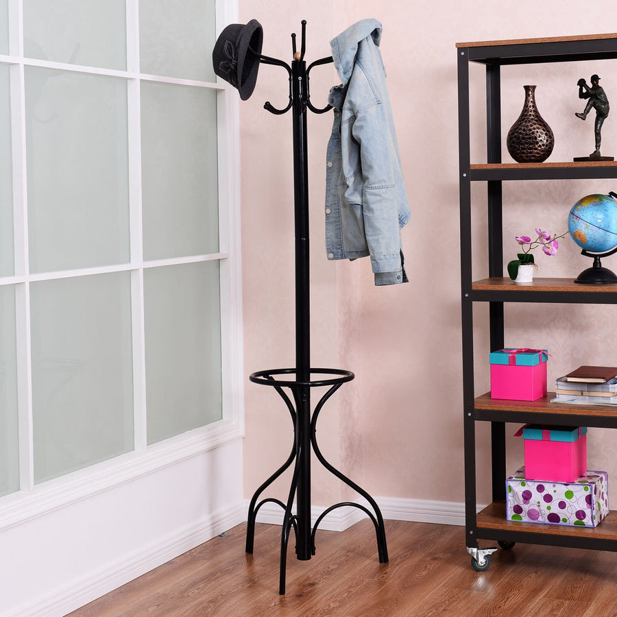 Metal Coat Hat Rack Organizer Clothes Hanger Hooks Tree Stand Umbrella Holder Image 1