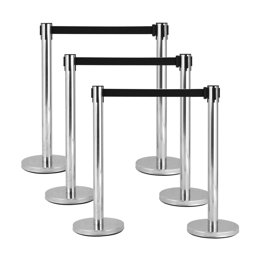 6Pcs Stanchion Posts Queue Pole Retractable Black Belt Crowd Control Barrier Image 1