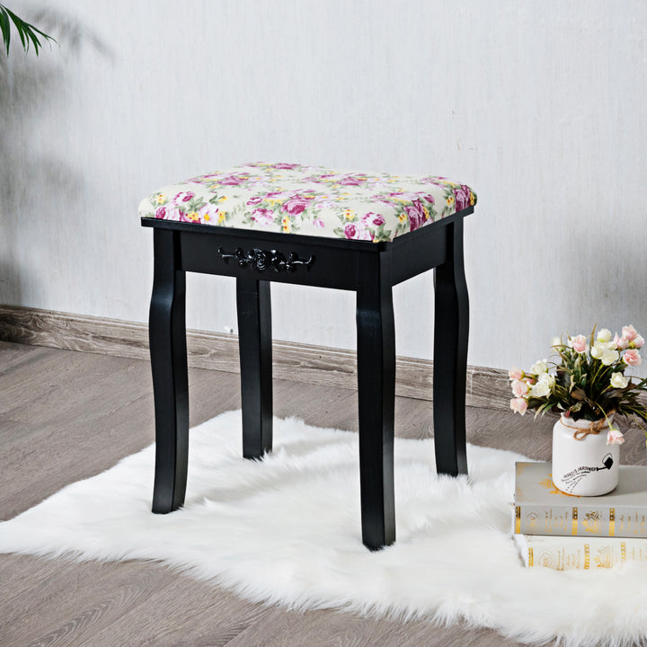 Vanity Wood Stool Padded Chair Makeup Piano Seat Black Image 5