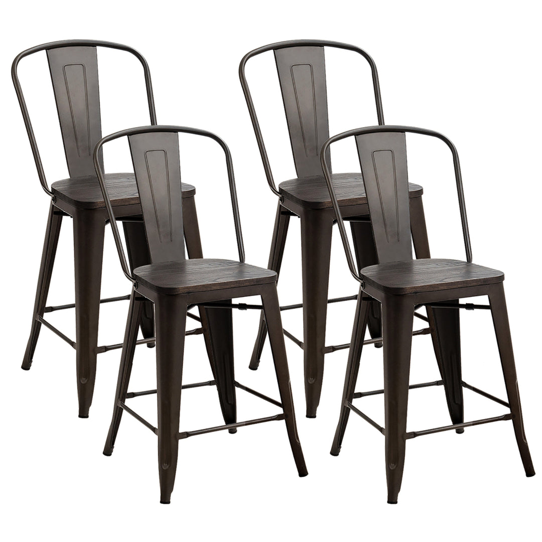 Set of 4 Tolix Style Metal Dining Chairs w/ Wood Seat Kitchen Image 1