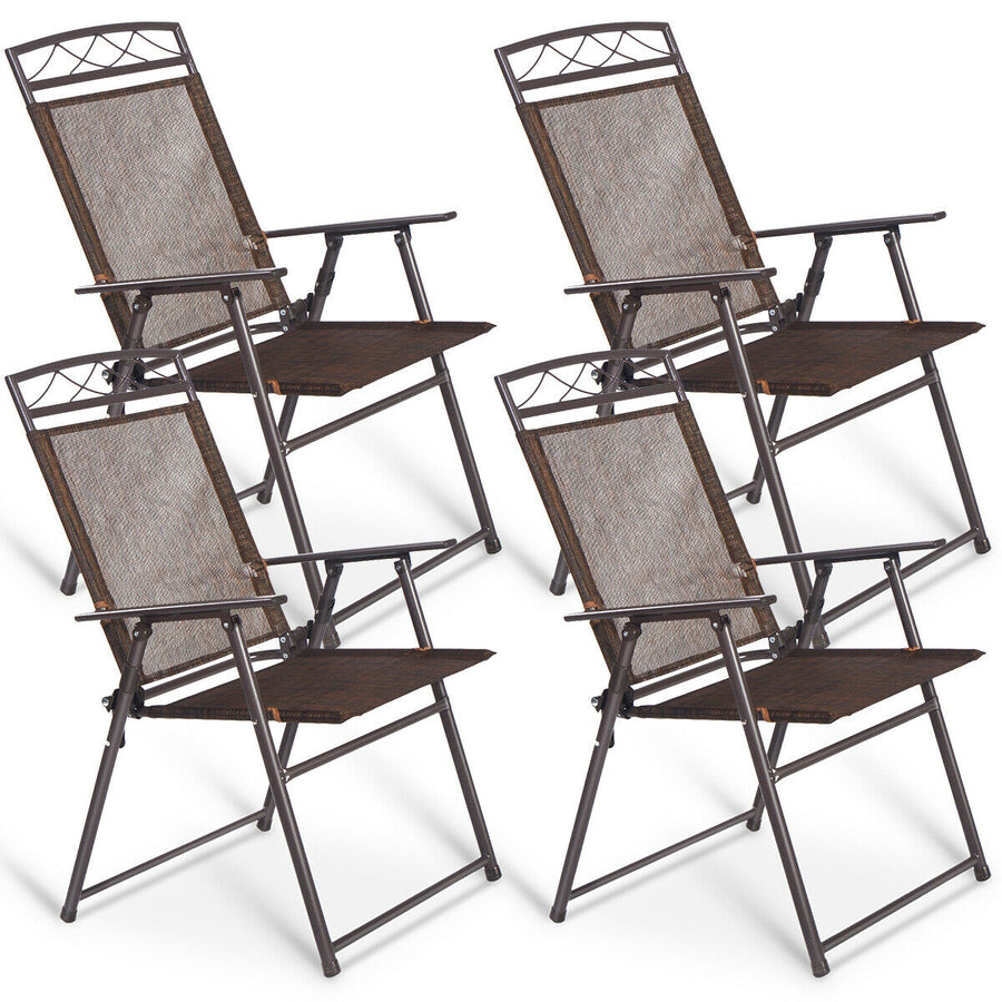 Set of 4 Patio Folding Sling Chairs Steel Textilene Camping Deck Garden Pool Image 1