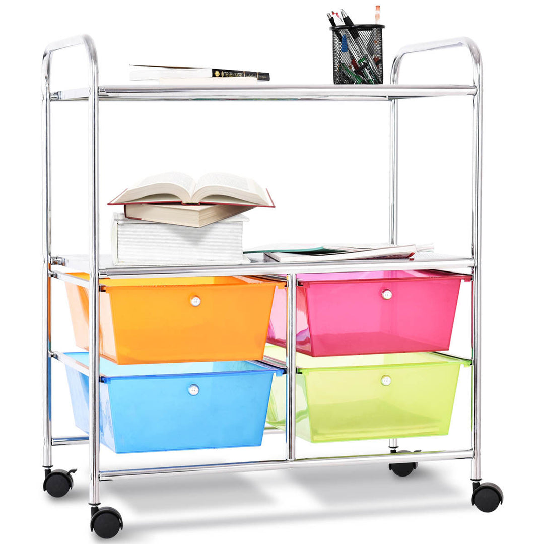 4 Multifunctional Drawers Rolling Storage Cart Rack Shelves Shelf Home Office Image 1