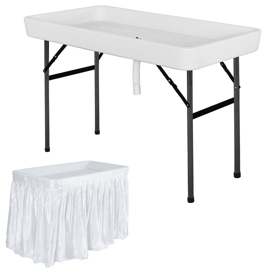 4 Foot Party Ice Folding Table Plastic with Matching Skirt White Image 1