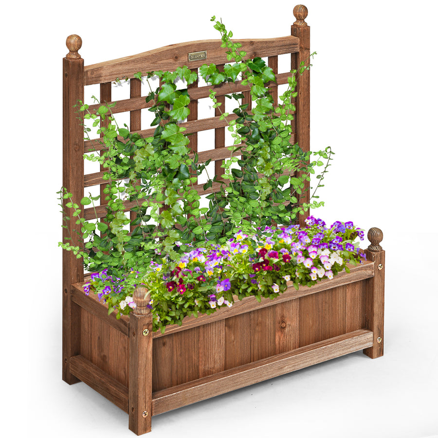 Solid Wood Planter Box with Trellis Weather-Resistant Outdoor 25x11x30 Image 1