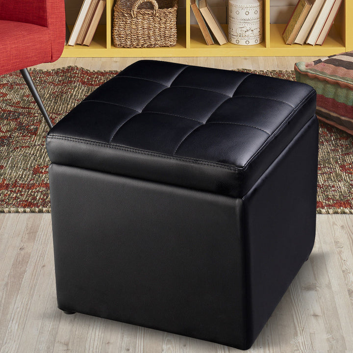 16Cube Ottoman Pouffe Storage Box Lounge Seat Footstools with Hinge Top black Image 1