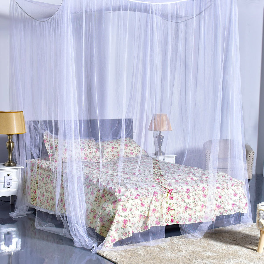 4 Corner Post Bed Canopy Mosquito Net Full Queen King Size Netting Bedding White Image 1