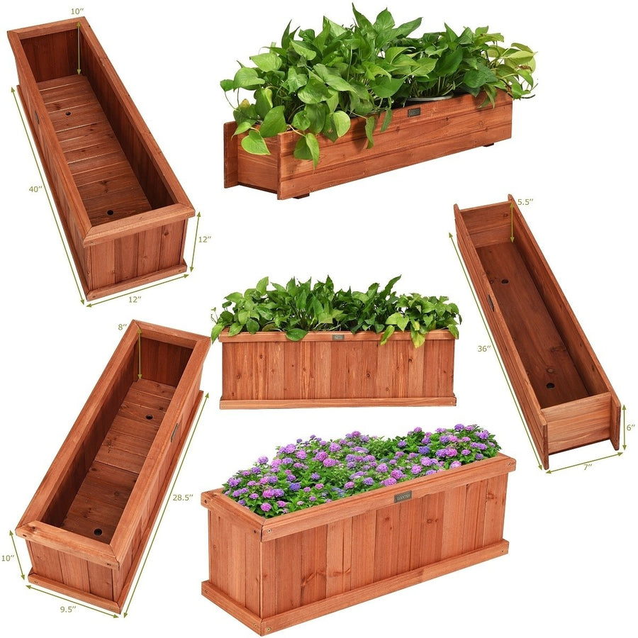 28/36/40 Inch Wooden Flower Planter Box Garden Yard Decorative Window Box Rectangular Image 1