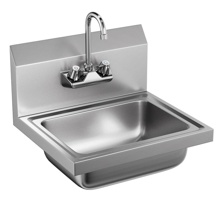 Commercial Stainless Steel Wall Mount Hand Washing Wash Sink Basin with Faucet Image 1