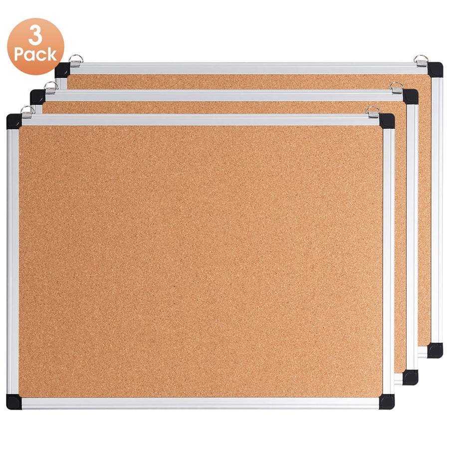 3 Pack Cork Bulletin Board 24 x 18 Wall Mounted Notice Board w/Aluminium Frame Image 1