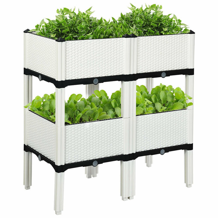 Set of 4 Raised Garden Bed Elevated Flower Vegetable Herb Grow Planter Box White Image 1