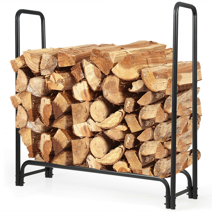 4 Feet Outdoor Steel Firewood Storage Rack Wood Storage Holder for Fireplace Black Image 1