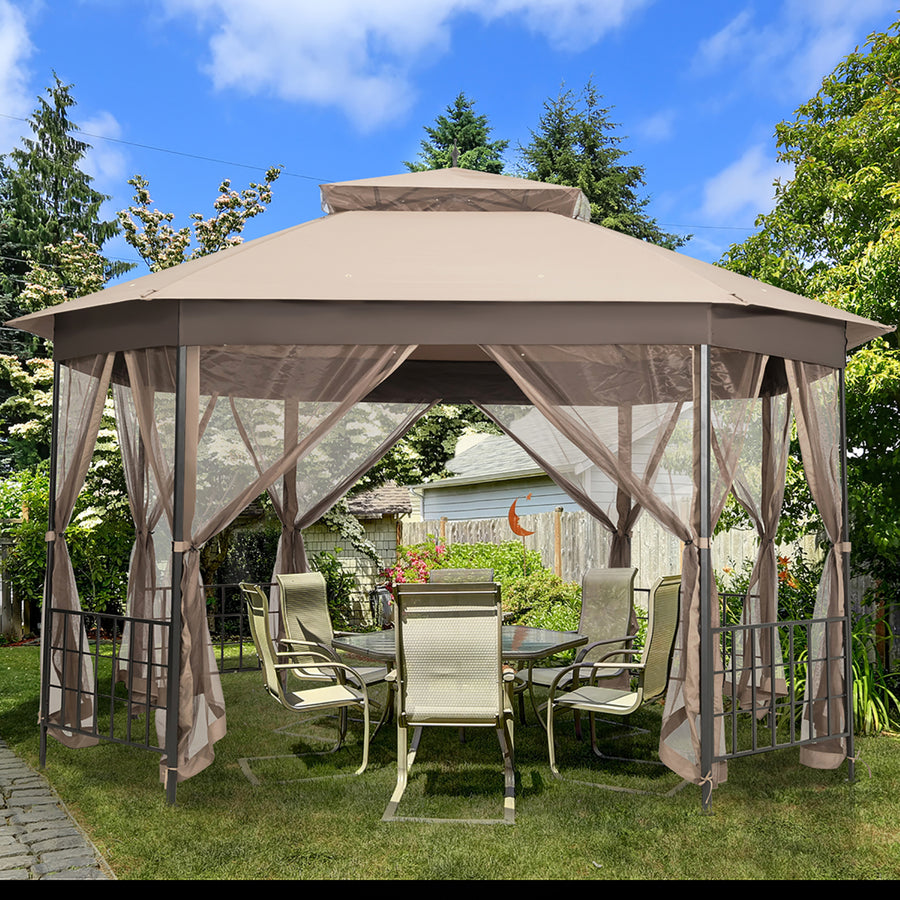 10 x 12 Octagonal Patio Gazebo Canopy Shelter Double Top W/Netting Sidewalls Image 1