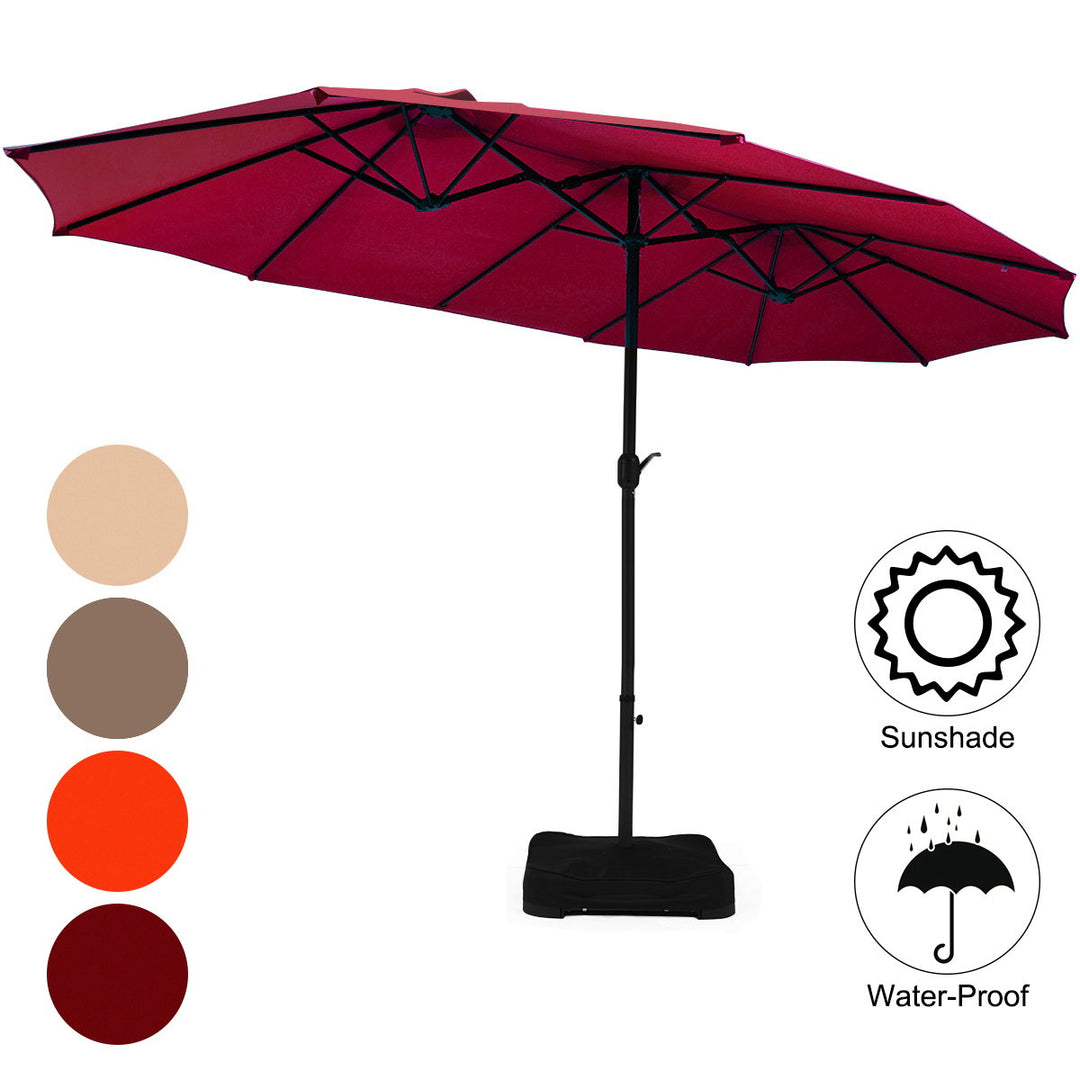 15 Ft Patio Double Sided Umbrella Outdoor Market Umbrella BeigeTanOrangeBurgundy Image 1