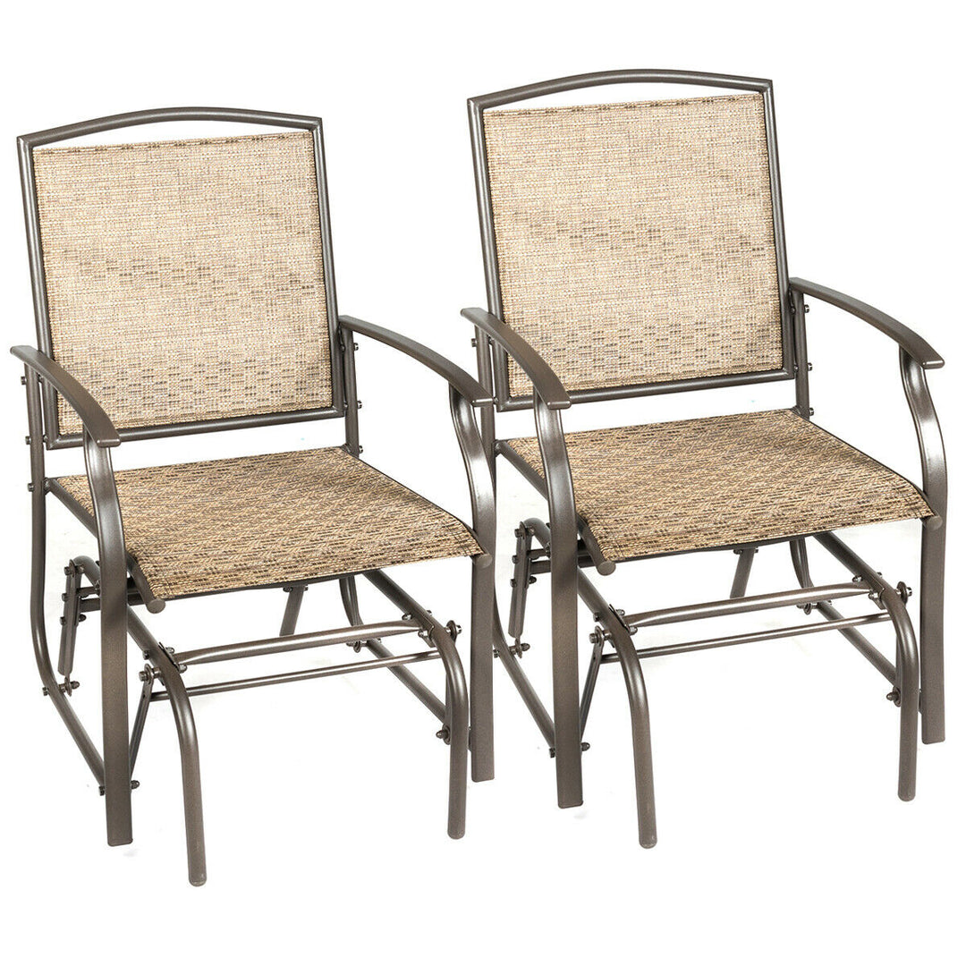 2PCS Patio Swing Single Glider Chair Rocking Seating Steel Frame Garden Brown Image 1