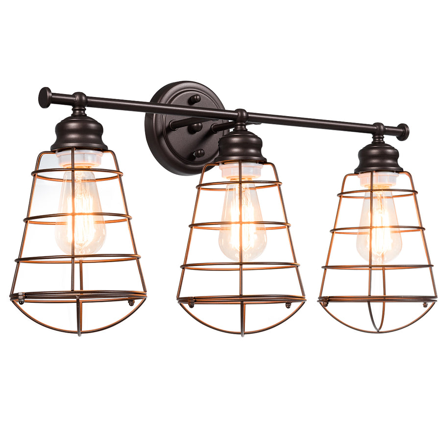 3-Light Vanity Light Metal Wire Cage Wall Sconce Bathroom Fixture Artist Lamp Image 1